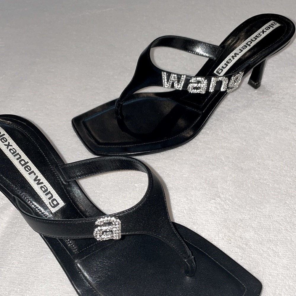 AlexanderWang Black Ivy Logo Thong Sandals